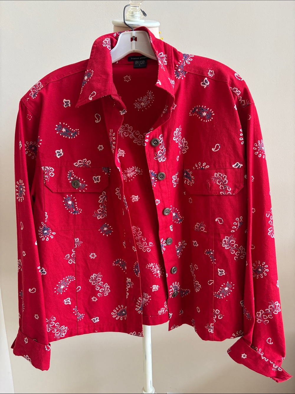 Boston Proper Women’s Red Bandana Design Cotton Jean Jacket